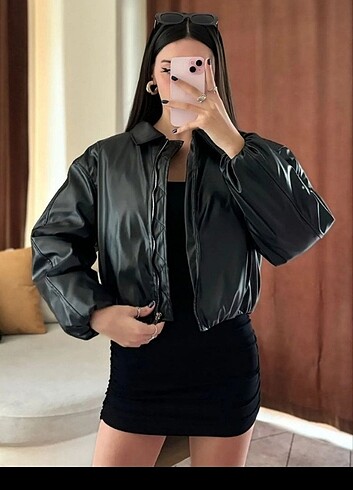 Vintage oversize siyah deri ceket Bayan crop M L Erkek S 