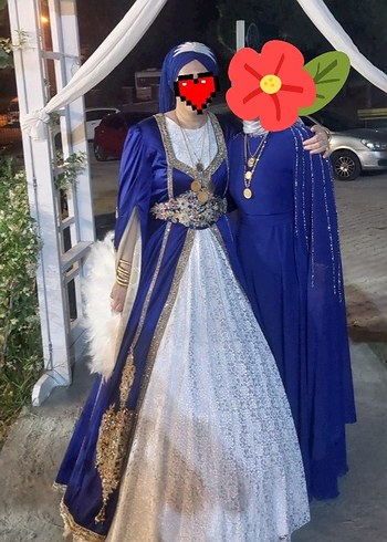 Abiye Mavi İşlemeli Uzun Kollu Bindallı