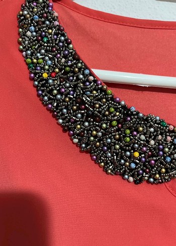 Boncuk İşlemeli Fuşya Siyah Mini Elbise - Görsel 3