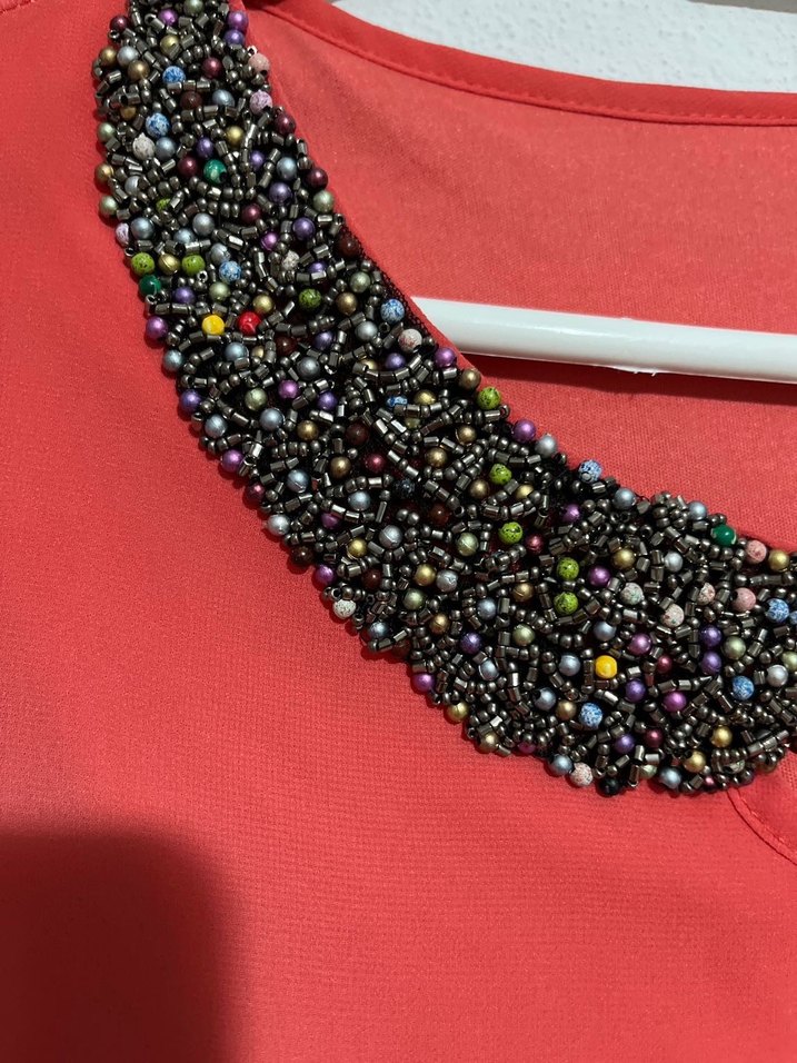 Boncuk İşlemeli Fuşya Siyah Mini Elbise - Görsel 3