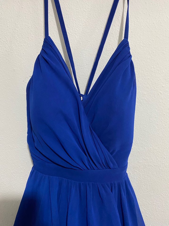 Mavi Mini V Yaka Abiye Elbise - Görsel 3