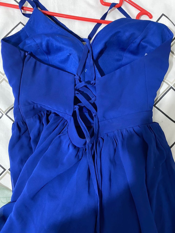 Mavi Mini V Yaka Abiye Elbise - Görsel 4