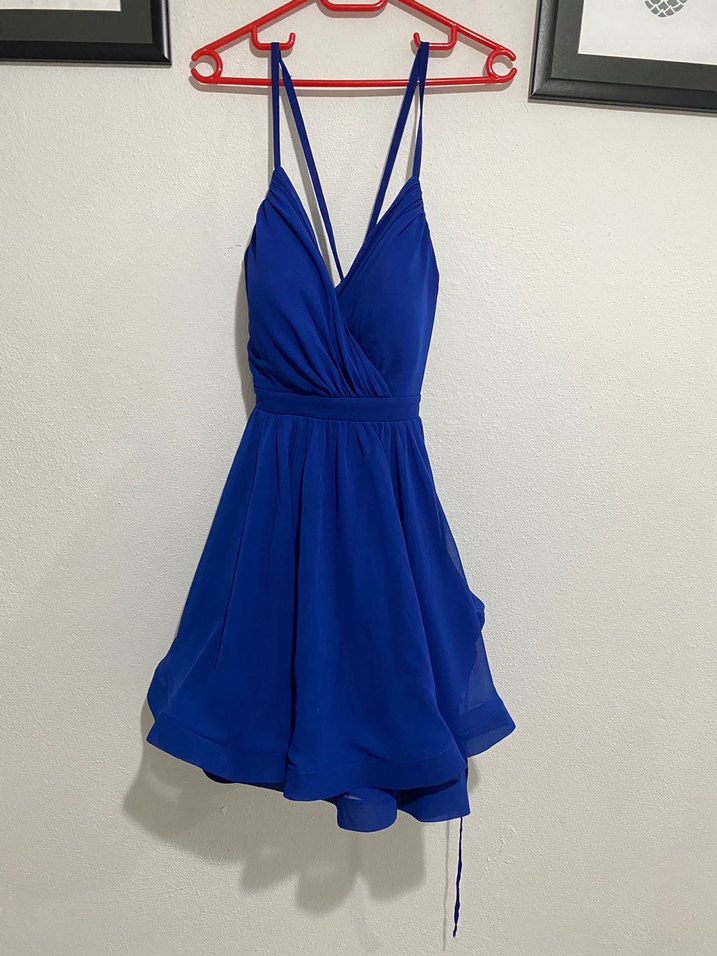 Mavi Mini V Yaka Abiye Elbise - Görsel 2