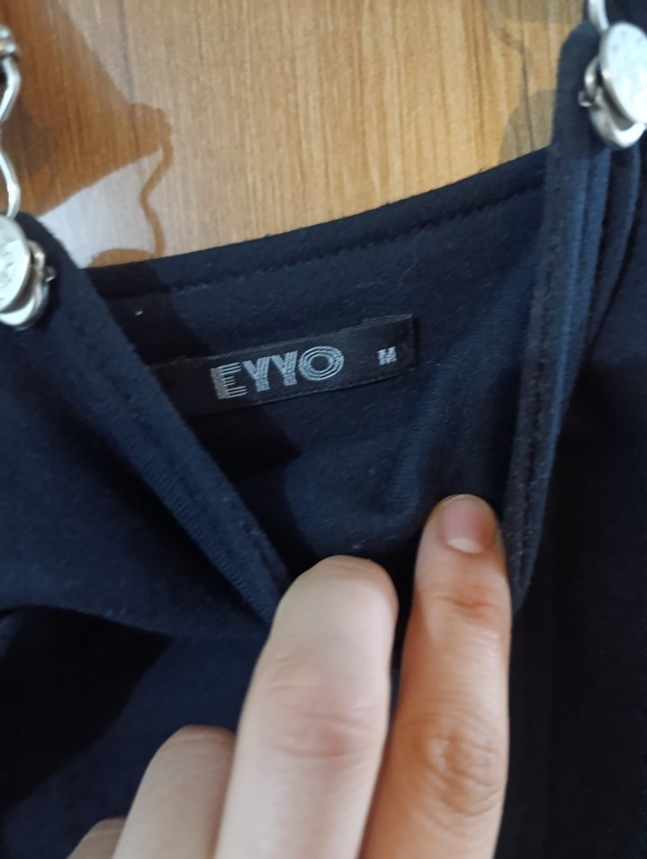 kadın siyah Denim Askılı Tulum - Görsel 2