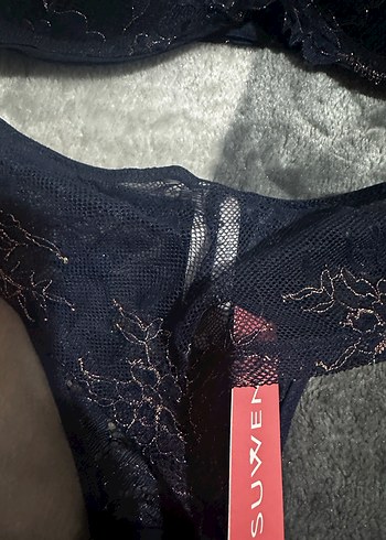 Lacivert Desenli Mini Gotik Sütyen Takımı - Görsel 2