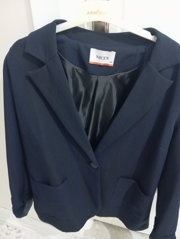 Düğmeli Koyu Mavi Kadın Blazer Ceket - Görsel 2