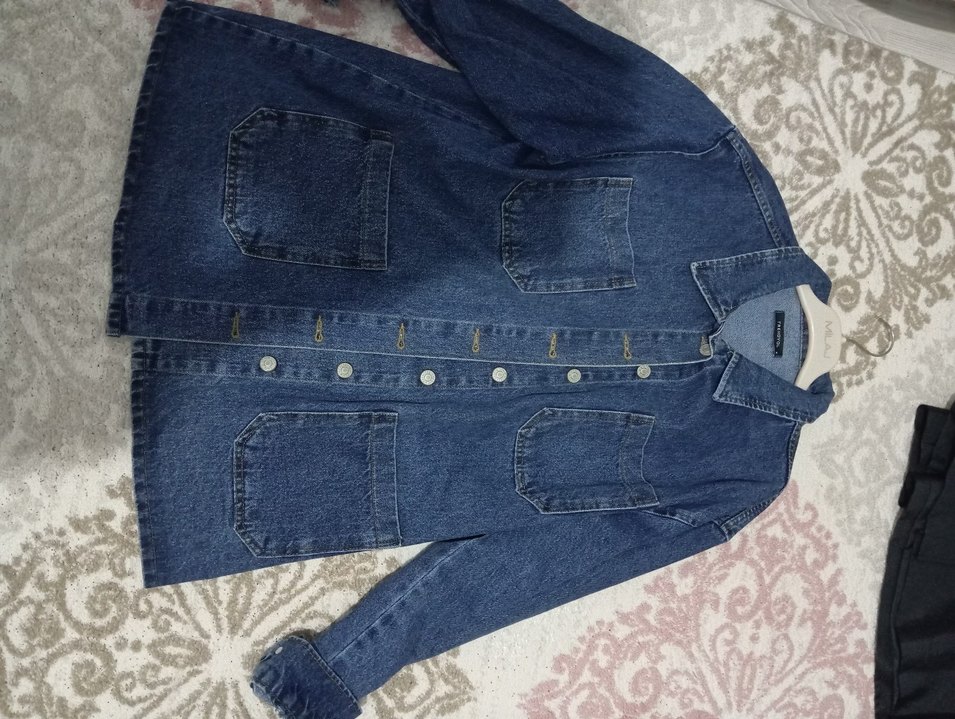 Kadın Lacivert Düğmeli Denim Ceket - Görsel 2