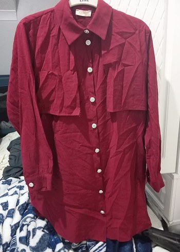 Bordo Düğmeli Uzun Kadın Takım - Görsel 2