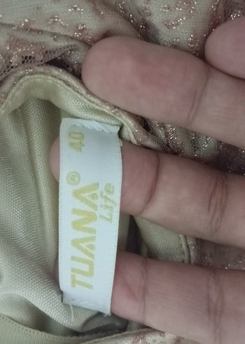 Bej Dantel İşlemeli Uzun Abiye Elbise - Görsel 3