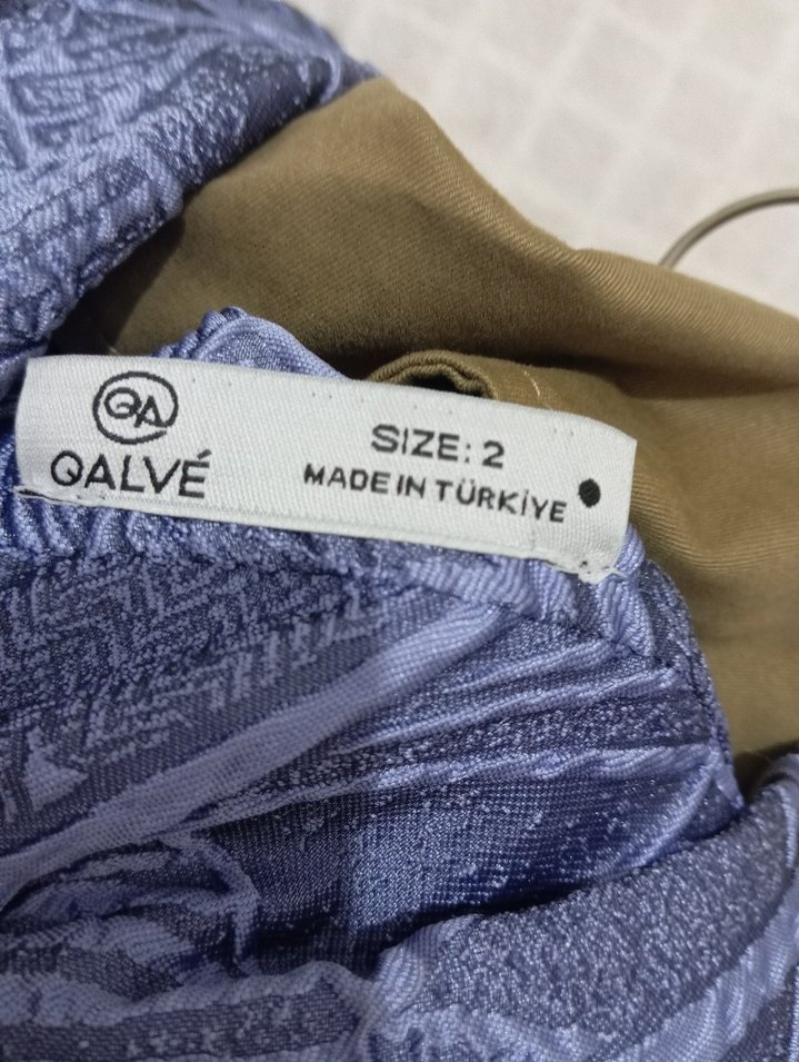 Düğmeli Kısa Mavi Kadın Keten Ceket - Görsel 3