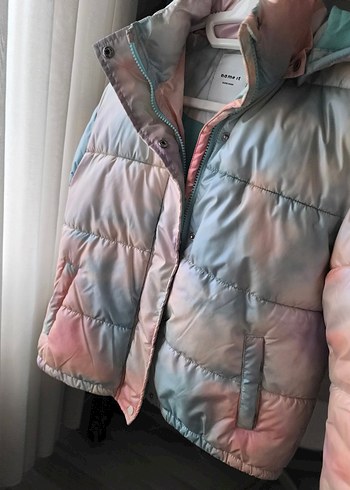 Çok Renkli Pastel Bağlama Desenli Kız Mont - Görsel 3