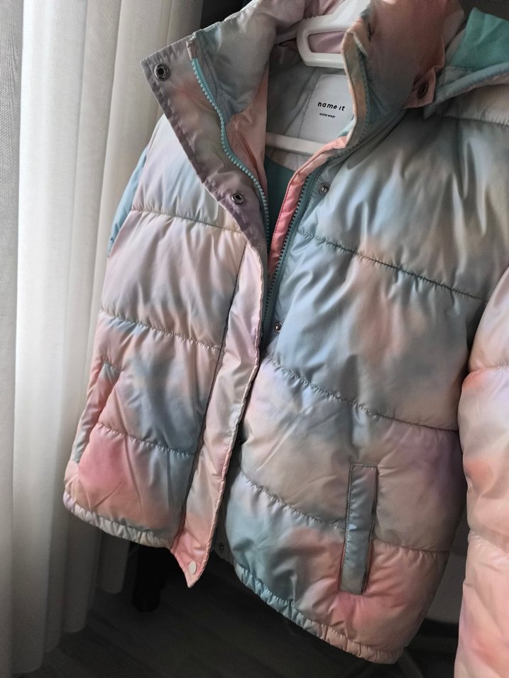 Çok Renkli Pastel Bağlama Desenli Kız Mont - Görsel 3