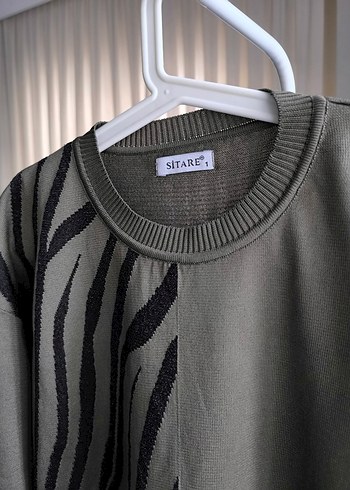 Gri Zebra Desenli Kadın Triko Sweatshirt - Görsel 2