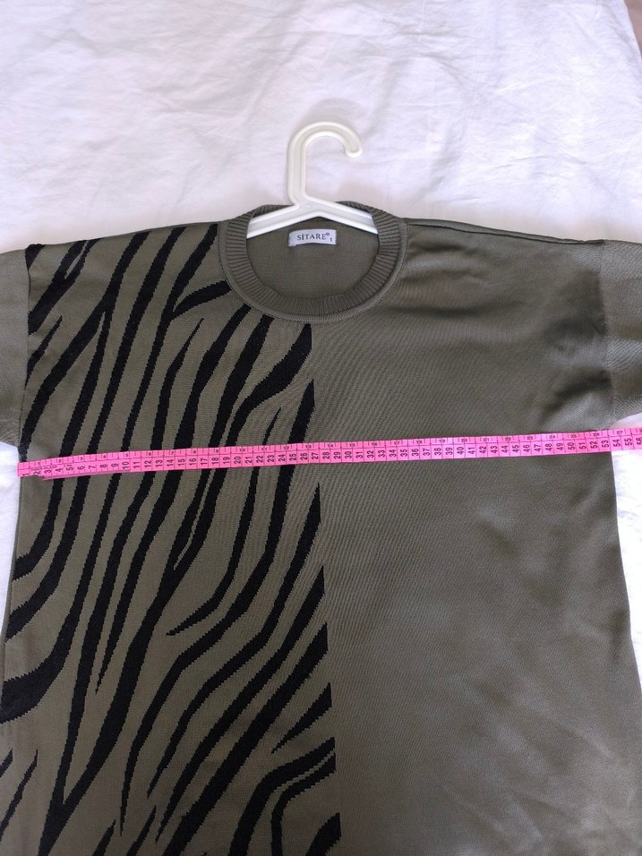 Gri Zebra Desenli Kadın Triko Sweatshirt - Görsel 3