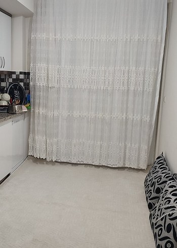 Nakışlı Beyaz Gri Tül Perde - Görsel 4