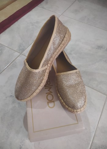Simli Altın Renk Kadın Dolgu Topuk Espadril