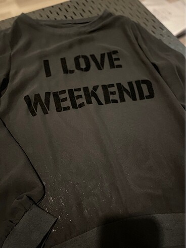 I LOVE WEEKEND YAZILI TÜL UZUN KOLLU