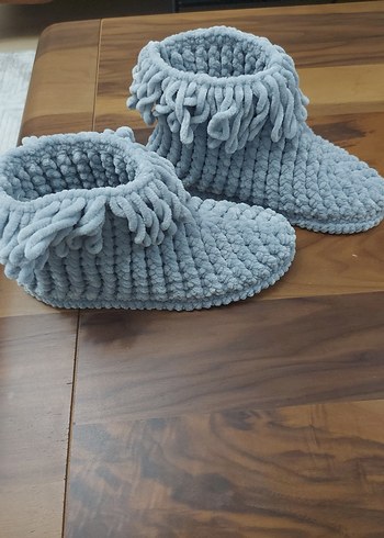 Bohem Gri Kız Örgü Sıcak Ev Terliği - Görsel 3