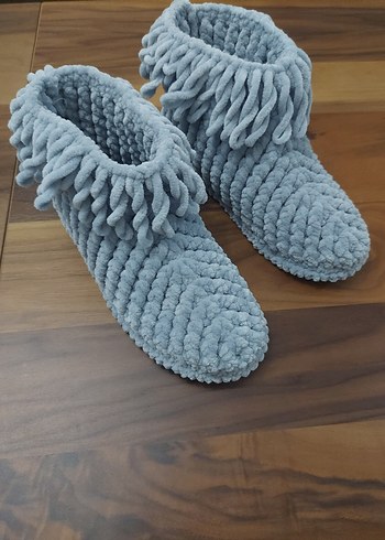 Bohem Gri Kız Örgü Sıcak Ev Terliği - Görsel 2