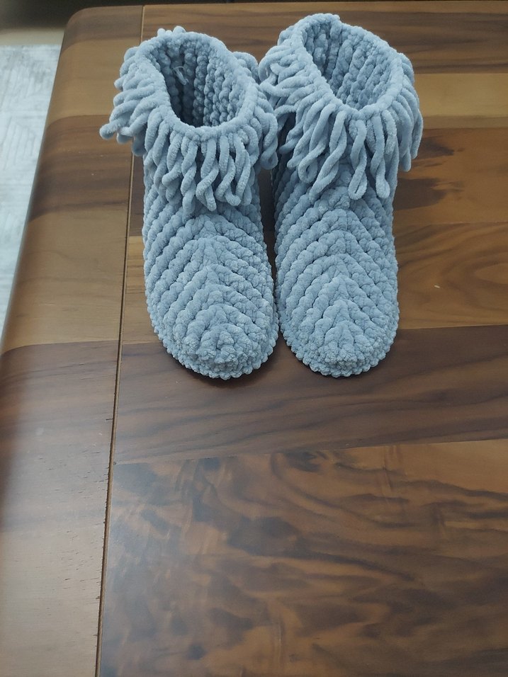 Bohem Gri Kız Örgü Sıcak Ev Terliği - Görsel 5