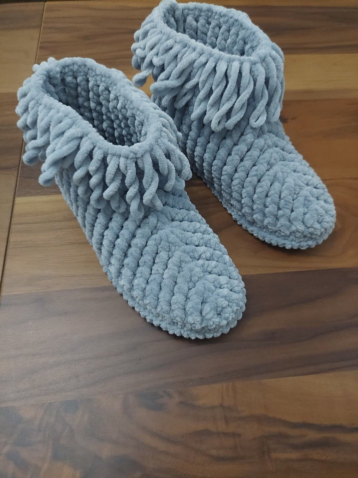 Bohem Gri Kız Örgü Sıcak Ev Terliği - Görsel 2