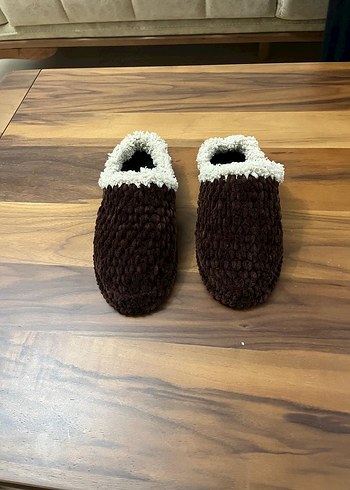 Kahverengi Örgü Kadın Ev Terliği - Görsel 6