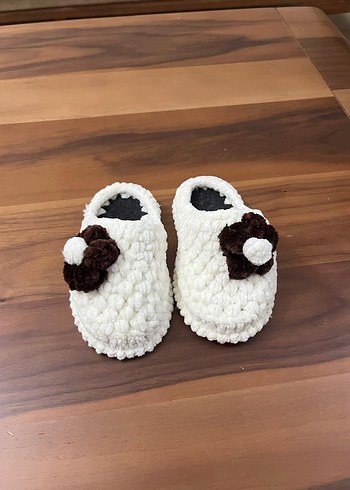 Nakışlı Beyaz Örgü çocuk Terlik - Görsel 3