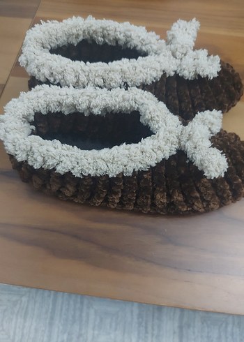 Örgü Kadın Ev Terliği - Kahverengi - Görsel 2