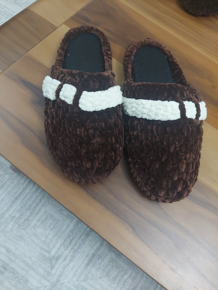 Kahverengi Örgü erkek Terlikler - Görsel 2