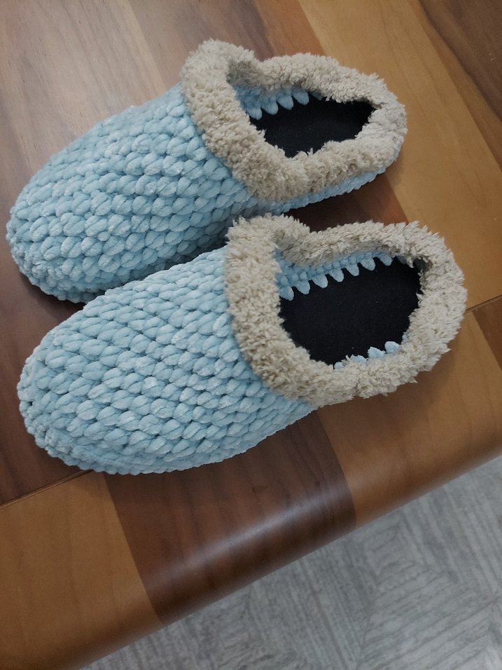 Mavi Örgü Kadın Ev Terliği - Görsel 2