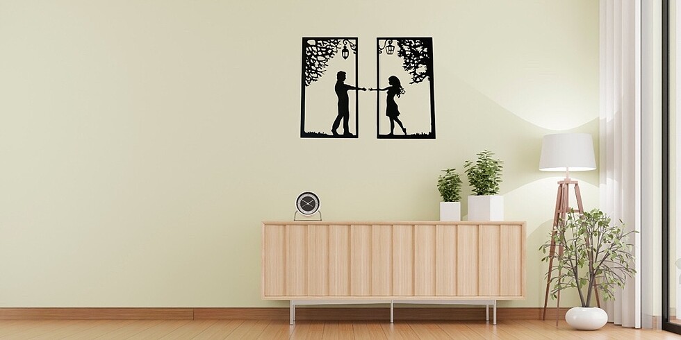 Beden ROMANTİK EL ELE SEVGİLİ ÇİFT AŞK MDF LAZER Kesim 4mm Duvar Tablo