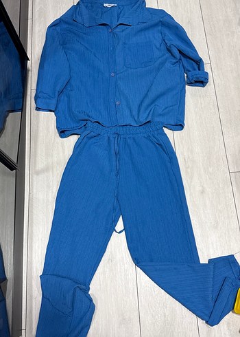 Mavi Düğmeli Erkek Midi Pijama Takımı