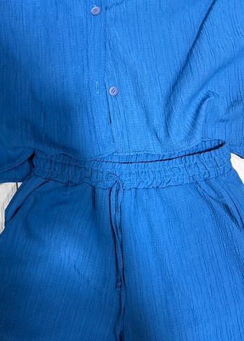 Diğer Mavi Düğmeli Erkek Midi Pijama Takımı