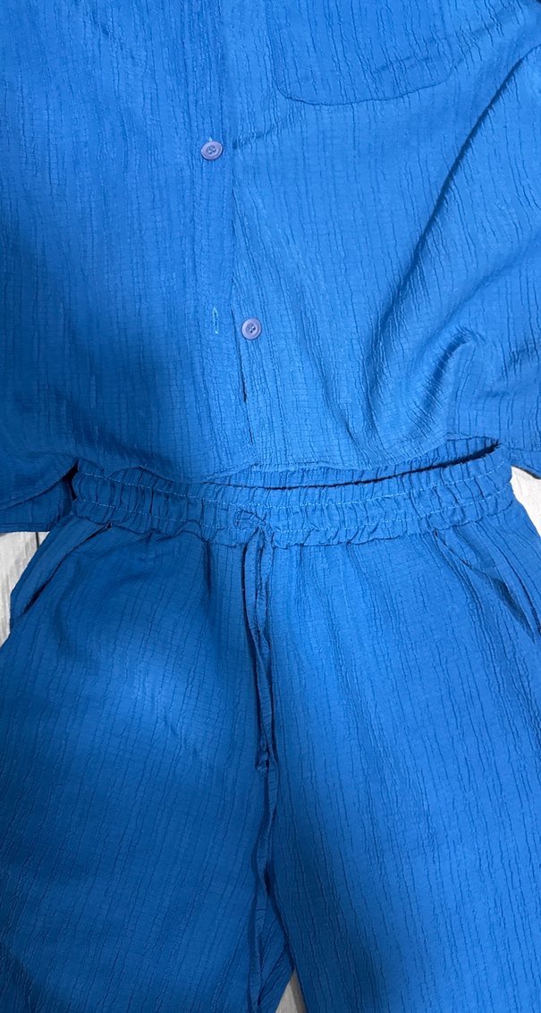 Mavi Düğmeli Erkek Midi Pijama Takımı - Görsel 3