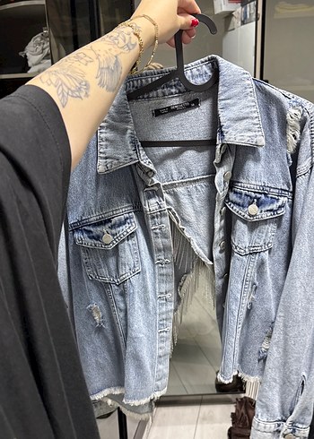 Düğmeli Mavi Kadın Denim Ceket - Görsel 4