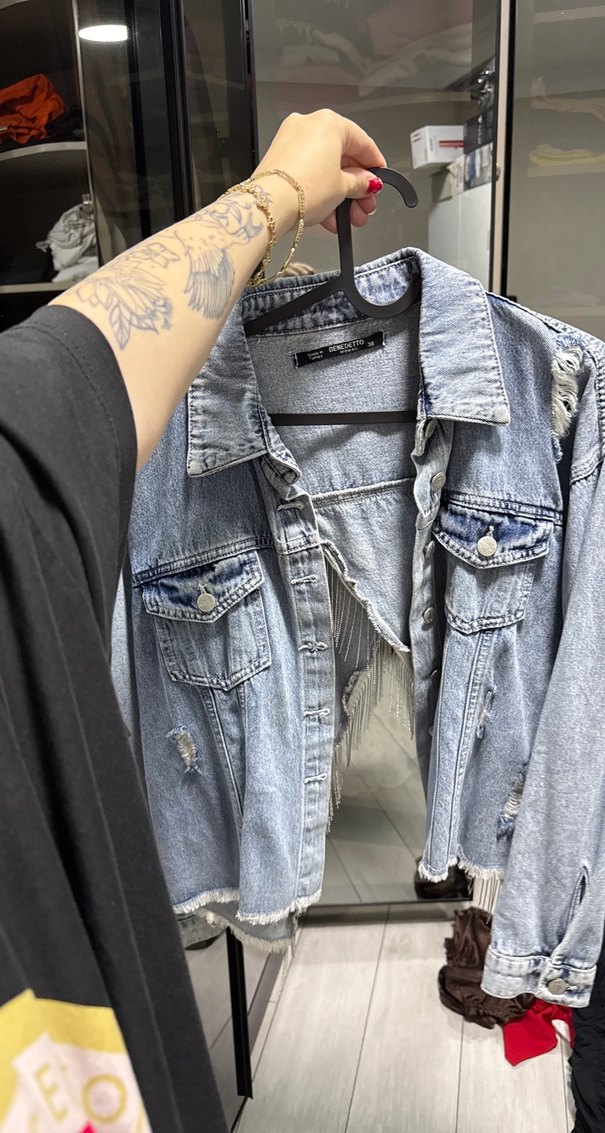 Düğmeli Mavi Kadın Denim Ceket - Görsel 4