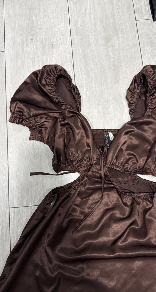 Drapeli Kahverengi Uzun Abiye Elbise - Görsel 2