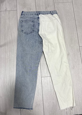 Diğer Kadın Gri-Beyaz Batik Desenli Kemerli Kot Pantolon
