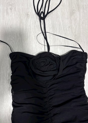 Pull and Bear Siyah Drapeli Uzun Straplez Abiye Elbise