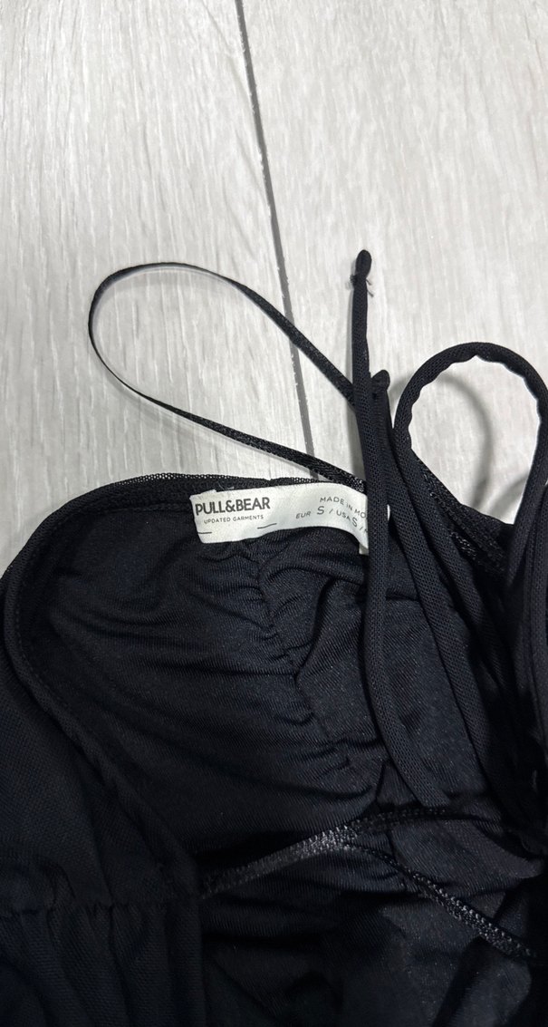 Siyah Drapeli Uzun Straplez Abiye Elbise - Görsel 3