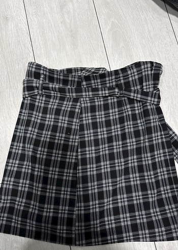 Kemerli Siyah Ekose Midi Mini Etek - Görsel 2