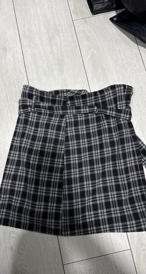 Kemerli Siyah Ekose Midi Mini Etek - Görsel 2