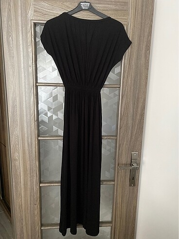 Diğer Siyah beli büzgülü uzun elbise