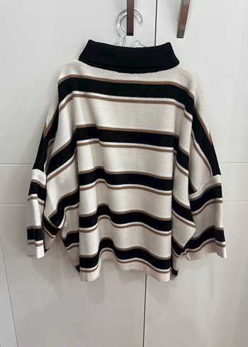 Çizgili, Polo Yaka, Uzun Kollu Kadın Kazak - Görsel 2