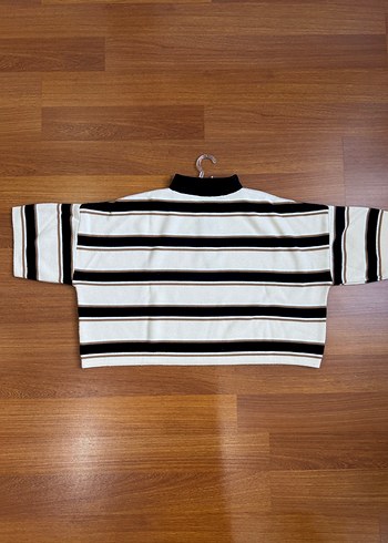 Çizgili, Polo Yaka, Uzun Kollu Kadın Kazak - Görsel 4