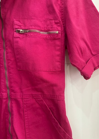 Fermuarlı Pembe Kısa Tulum - Görsel 4