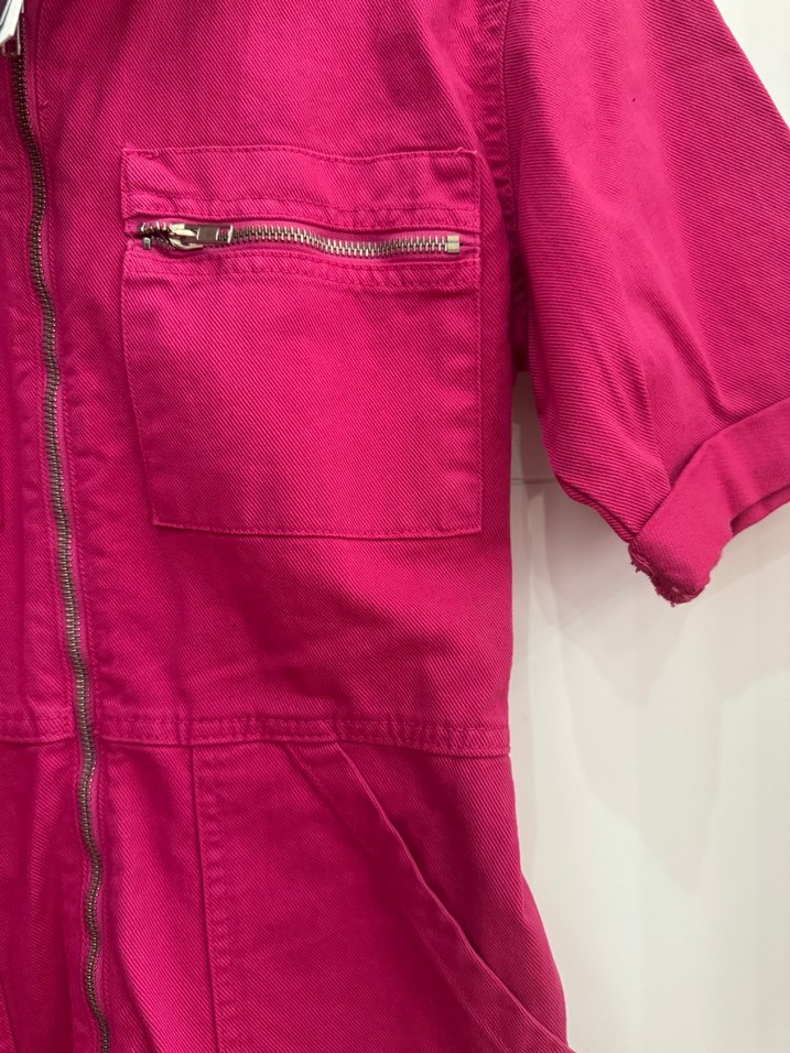 Fermuarlı Pembe Kısa Tulum - Görsel 4