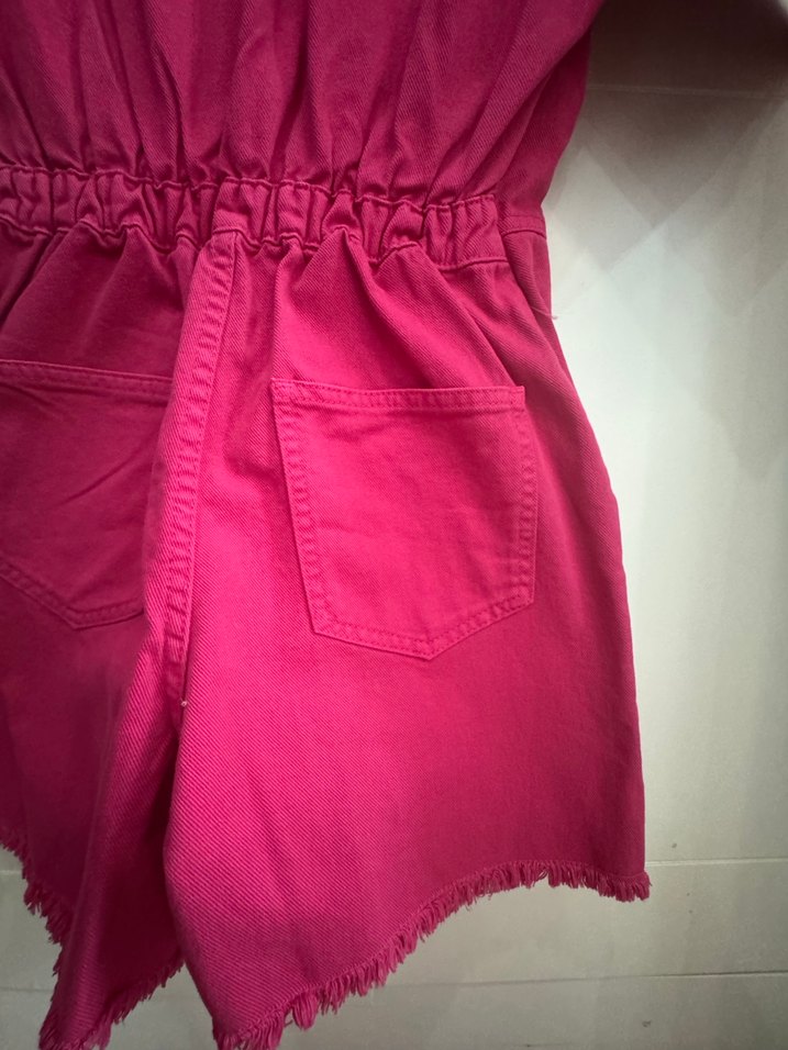 Fermuarlı Pembe Kısa Tulum - Görsel 5