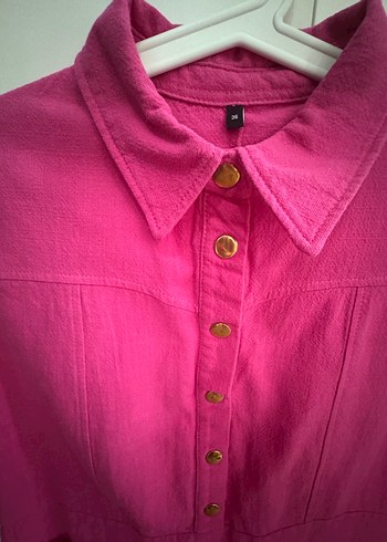 Düğmeli Pembe Kolsuz Midi Keten Elbise - Görsel 3