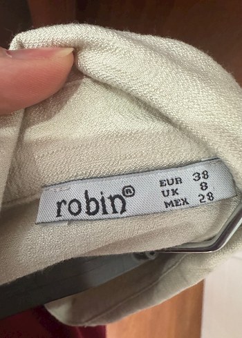 Düğmeli Bej Keten Kadın Elbise - Görsel 4